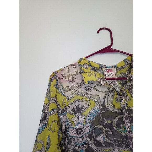 Yoana Baraschi Womens S Blouse Button Front Anthropologie Boho Green Gray Sheer - Picture 4 of 6